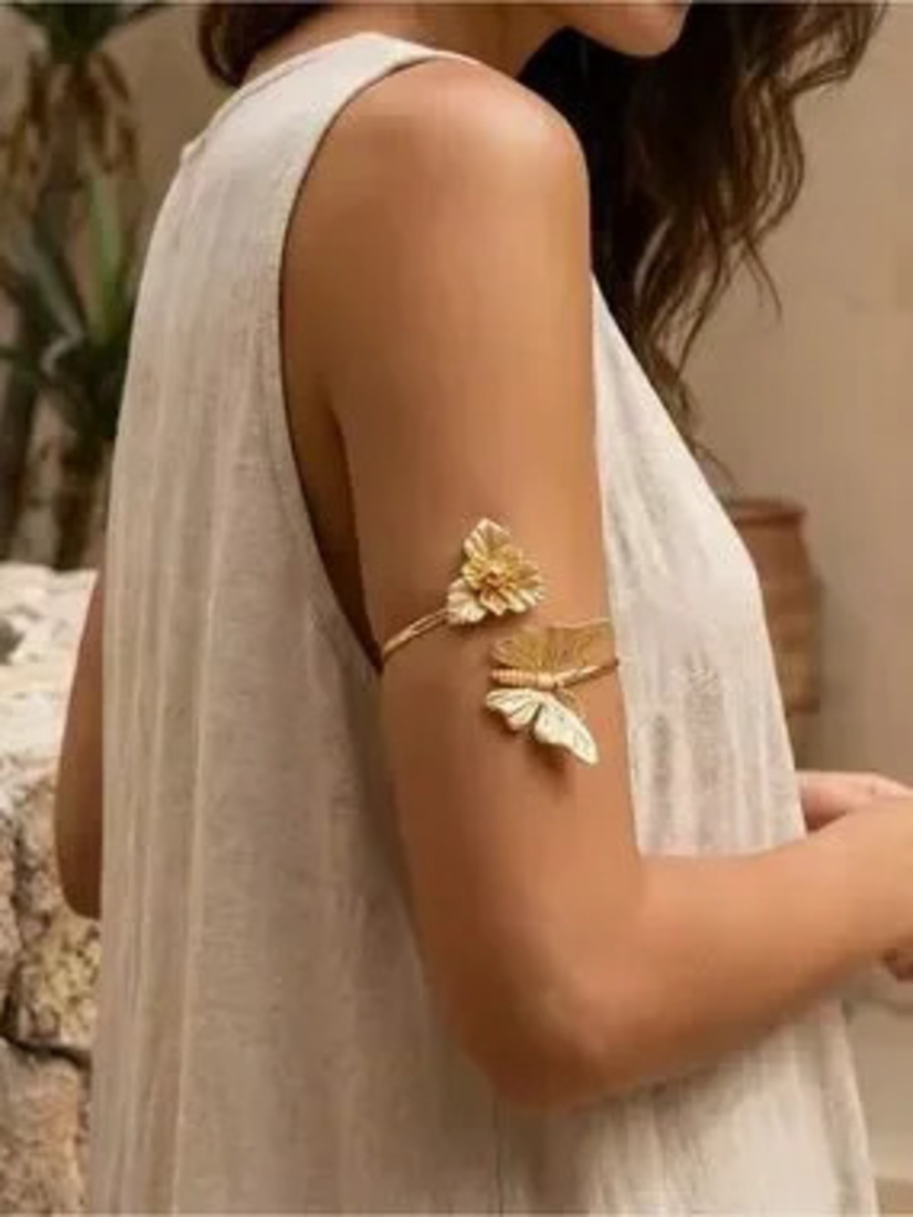 Gold Floral butterfly Arm Cuff Bracelet - Women Jewelry